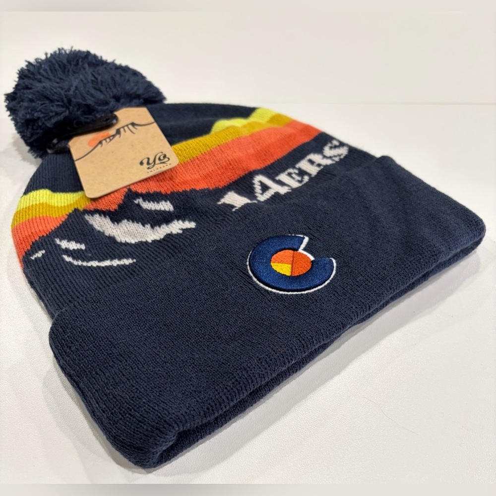 Yo Colorado Colorado 14ers Beanie Hat Navy NWT Pom Mountain Ski Snow Cozy - Picture 2 of 7